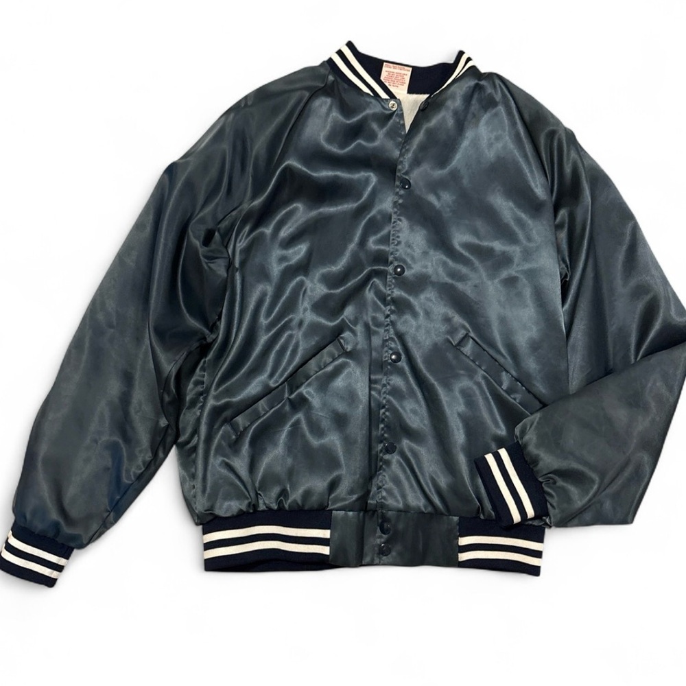 Vintage Cardinal Satin Shiny Bomber Jacket Mens L Blank Snap 90s Made USA